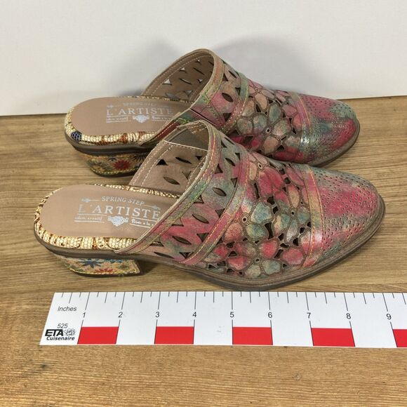 Spring Step L'Artiste Shoes Womens Size 36 Floral Cut Out Slip On Mules Colorful - Picture 11 of 12